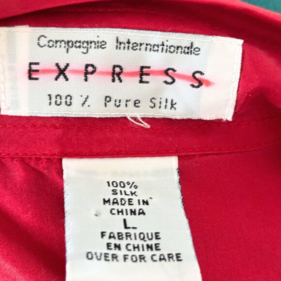 100% Pure Silk Red Button-Up Blouse, Large - Compagnie Internationale Express - Picture 7 of 7